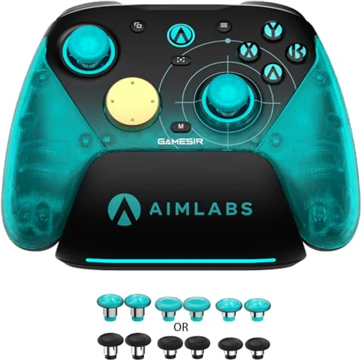 GameSir G7 Pro 8K Esports-Controller, kabellos mit 8000Hz Polling, Mag-Res TMR Gen-2 Sticks, 4 programmierbaren Makro-Tasten und Bewegungssensor, Cyan - Aimlabs Edition, 1 Monat Aimlabs+ kostenlos