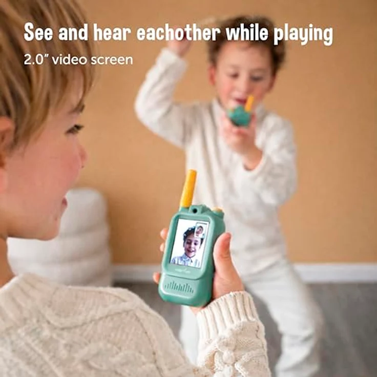 Zazu Walkie Talkie Video Spielzeug für Kinder, taupe, 2,0-Zoll-Videobildschirm, 300m Reichweite, USB-aufladbar – Bild 3