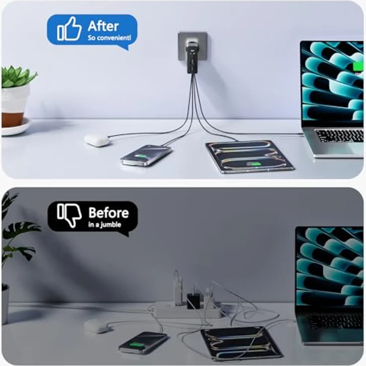 sccvee USB C Ladegerät 100W, 4 Ports mit 2 USB-C und 2 USB-A, Fast Charge PD 3.0 Netzteil für MacBook/iPhone/Samsung/Tablets, kompaktes Design, 2M Typ-C-Kabel – Bild 5