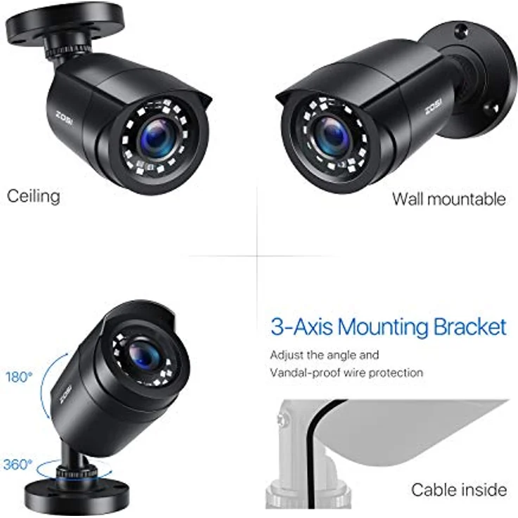 ZOSI 4X CCTV 1080p HD Außen Überwachungskamera Bullet Kamera Set, 1080P TVI Ausgang, wetterfestes Gehäuse, Nachtsicht bis zu 20M – Bild 2