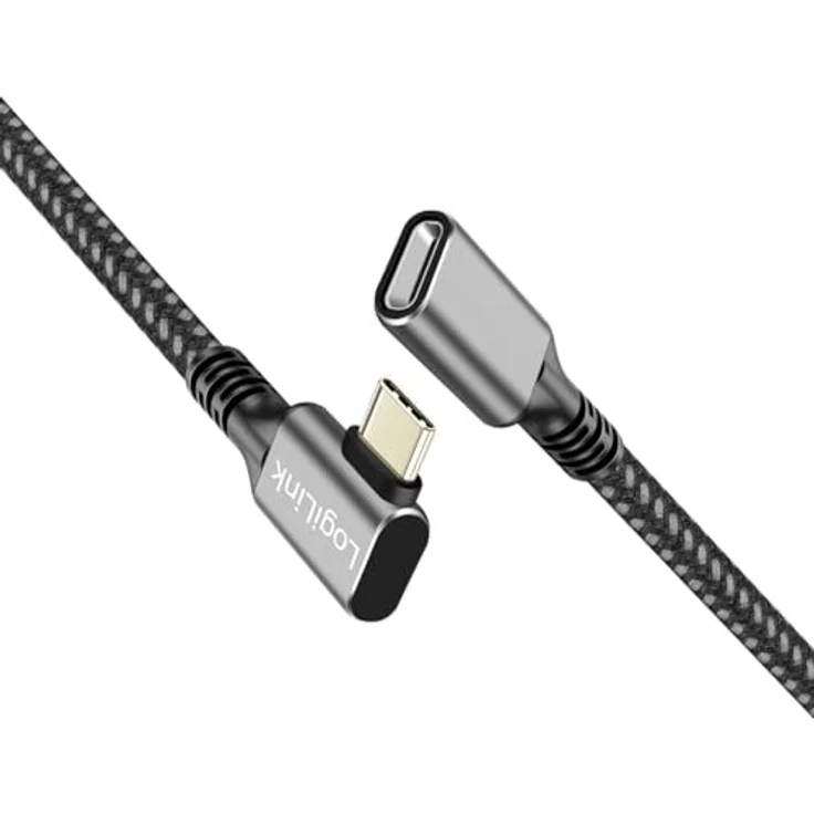 Logilink CUA0112 - USB 3.2 Gen1 Typ-C Verlängerungskabel mit PD Unterstützung (PowerDelivery), 90° gewinkelter Stecker, Schwarz/Grau, 2m – Bild 3
