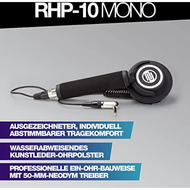 Reloop RHP 10 Mono, DJ Kopfhörer mit 50 mm Neodym Treiber, schwarz, inkl. XLR-Ausgang und Kunstledertasche – Bild 2