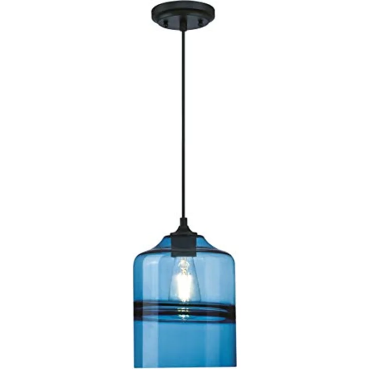 63666 Einflammige Pendelleuchte von Westinghouse Lighting für Innenbereiche, Ausführung in Mattschwarz mit Saphirglas – Bild 3
