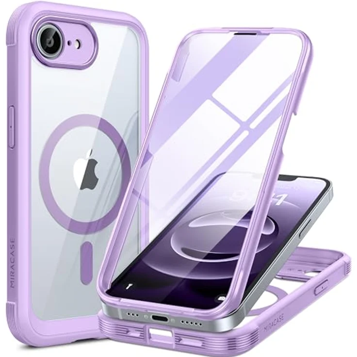 Miracase für iPhone 17e & iPhone 16e Hülle, 360° Stoßfest mit Panzerglas-Schutz und Voll-Kameraschutz, MagSafe-kompatibel, langlebig, Helllila – Bild 1