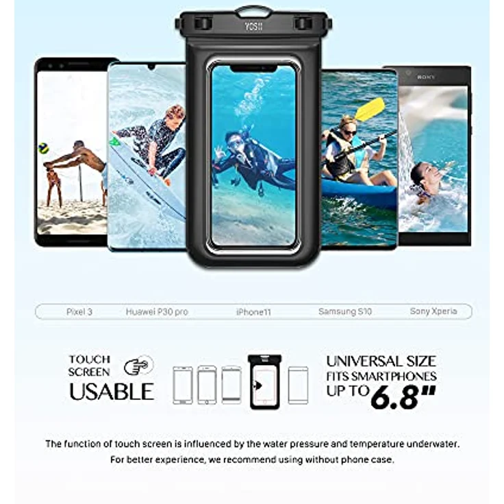 YOSH wasserdichte Handyhülle 6,8 Zoll, Unterwasser Handyhülle für Schwimmen, IPX8 Wasserfeste Handyhülle Kompatibel mit iPhone 14 13 12 11 (Schwarz) – Bild 4