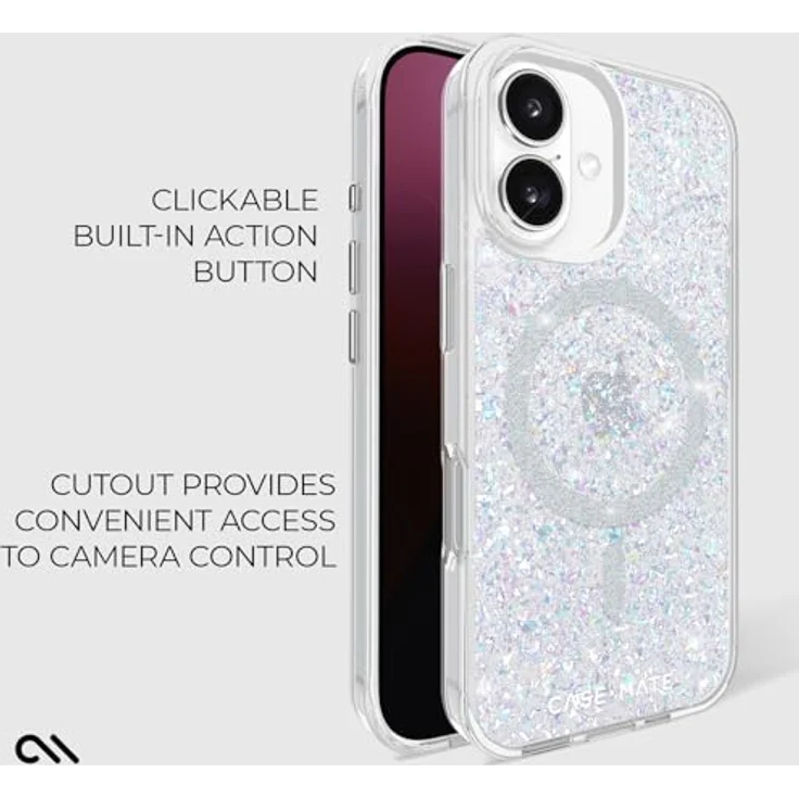 Case-Mate Twinkle Mag-Safe Schutzhülle für Apple iPhone 16 Plus - Glitzer, 3,6 m Fallschutz, Recyceltes Material, Mag-Safe-Ring - Stardust/Silber – Bild 4