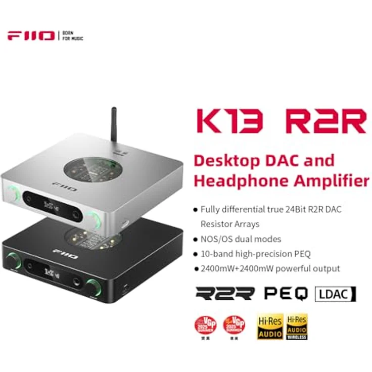 FiiO K13 R2R (USB-DAC, Display, Klangregelung, Gain-Schalter, Bluetooth), Kopfhörerverstärker, Schwarz – Bild 2