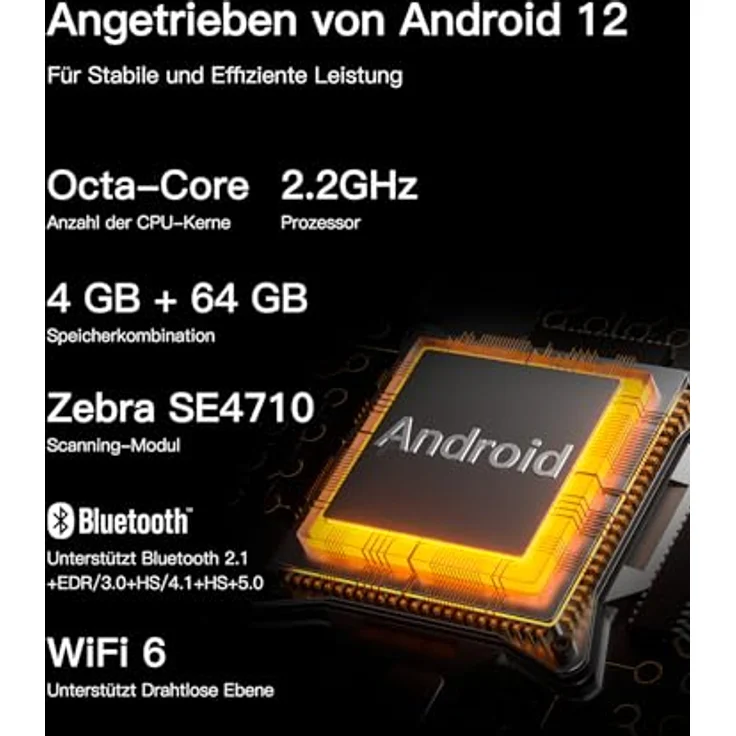 Inateck Android 12 PDA Barcode Scanner SE4710, 6" Touchscreen, IP66, 1D/2D, Pistolengriff, 6500mAh, Bluetooth 5.0, Wi-Fi 6 & 4G, für Einzelhandel und Logistik – Bild 3