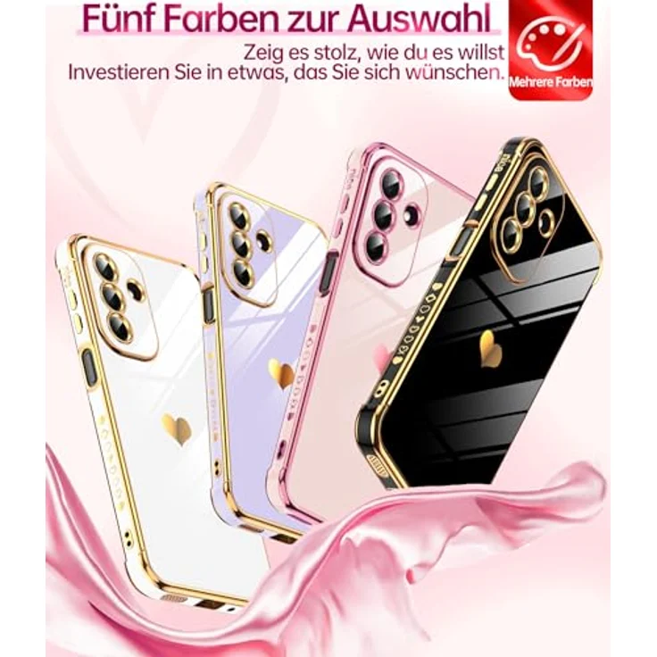 LeYi Handyhülle für Samsung Galaxy A27 5G, TPU Silikon mit Herz Muster, stoßfest, kratzfest, rosa mit Schutzfolie – Bild 5