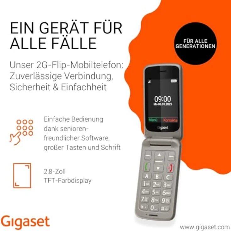 Gigaset GL595 2G Smartphone mit 2,8" TFT-Farb-Display, 0,3 MP Kamera, Single SIM, Titanfarben, versandkostenfrei – Bild 2