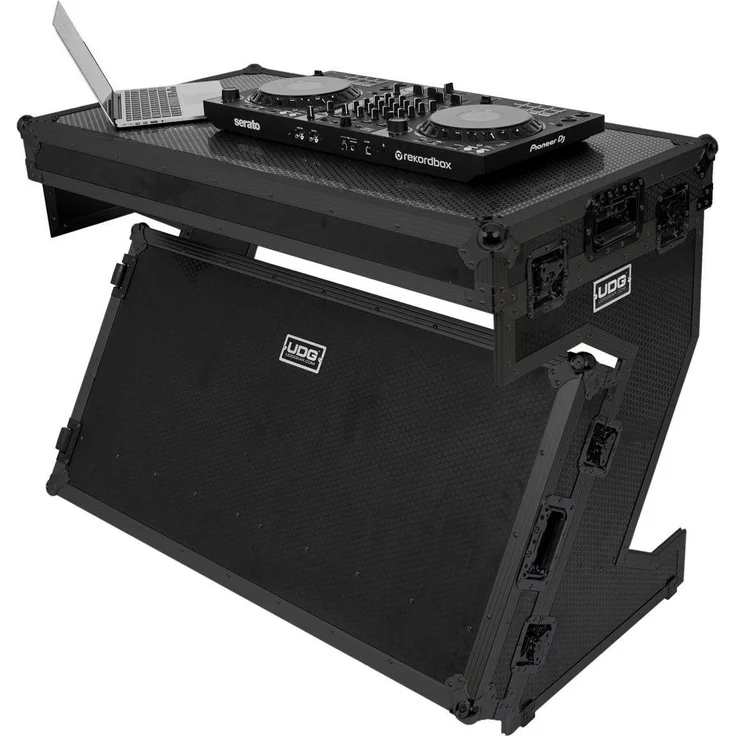 UDG Ultimate Flight Case Portable Z-Style, DJ Table aus 9 mm Sperrholz, schwarz, mit Rollen und Schwerlastgriffen