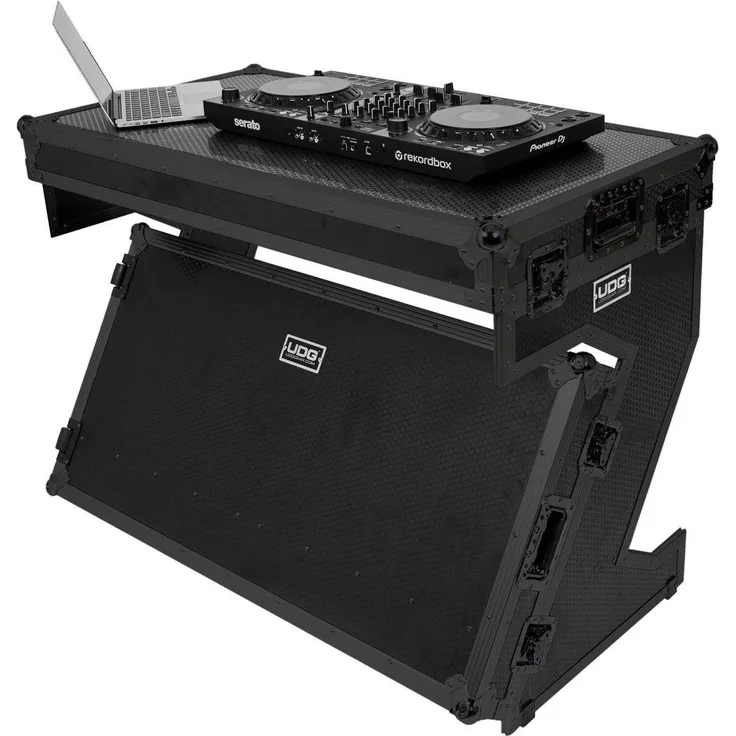 UDG Ultimate Flight Case Portable Z-Style, DJ Table aus 9 mm Sperrholz, schwarz, mit Rollen und Schwerlastgriffen