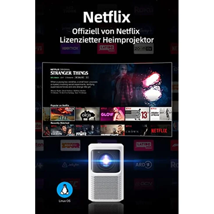 Emotn N1 Beamer Netflix Offiziell Lizenziertes 500 Lumens Natives 1080p Full HD, Projektor mit Autofokus, automatische Trapezkorrektur, 120-Zoll-Bild, Dolby Audio, 5G Wi-Fi und Bluetooth 5.0 – Bild 2