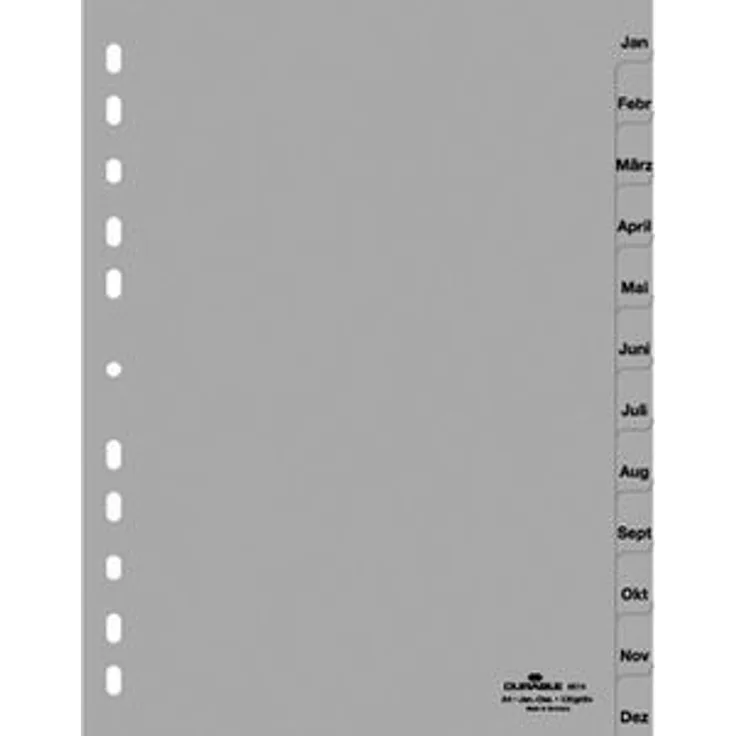 Durable 6514-10 Register Kunststoff Jan - Dez, A4, 12-teilig, grau