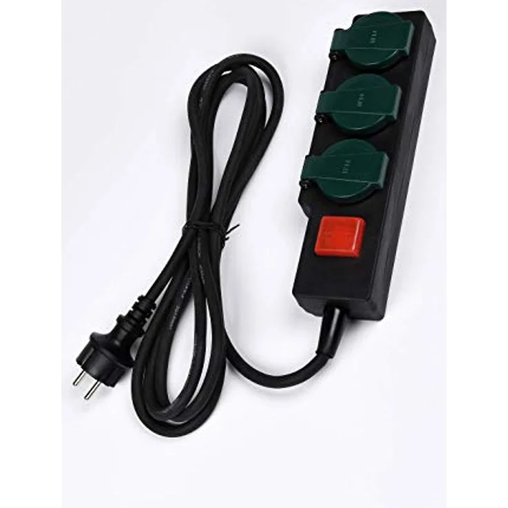 HEITECH Feuchtraum-Steckdosenleiste 3500 W, 250 V, Schwarz/Grün mit beleuchtetem Ein-/Ausschalter – Bild 2