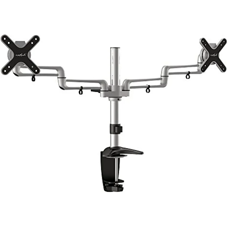 PureMounts PM-STYLE-DM-23D Schreibtisch Halterung für 2 Monitore bis 69cm (27 Zoll), schwenkbar, neigbar, drehbar VESA 100, Armlänge: 2x32cm – Bild 3