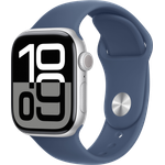 Apple Watch Series 10, 42 mm, GPS, Aluminiumgehäuse Silber, Sportarmband Denim, M/L