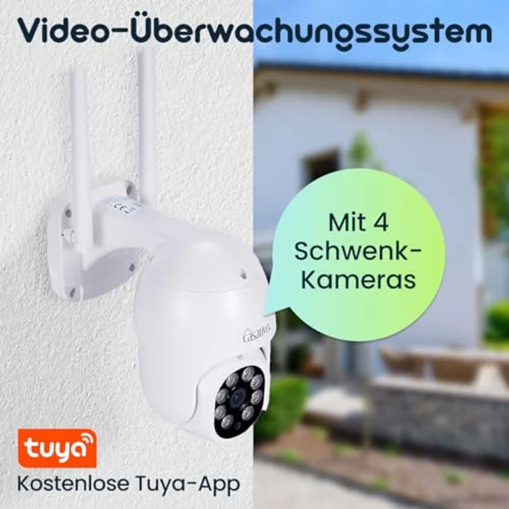 Casativo CH9677, 2K Funk-Überwachungssystem Set mit 4 Schwenk-Kameras, Personenerkennung, 25m Nachtsicht, IP66 wetterfest, App-Zugriff & Rekorder – Bild 3