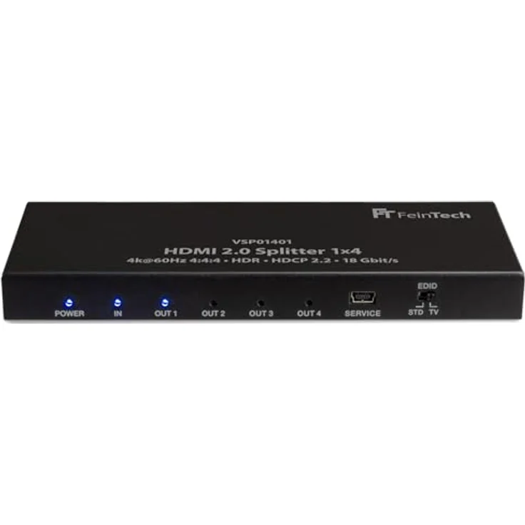 FeinTech VSP01401 HDMI 2.0 Splitter 1 auf 4 Verteiler Ultra-HD 4K60Hz YUV 4:4:4 HDR HDCP 2.2 EDID 18 Gbps – Bild 2