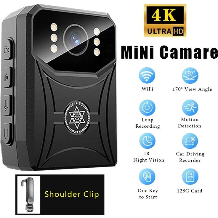 Exlene Mini-4K-HD-Kamera, tragbarer Camcorder mit WLAN, 3000-mAh-Akku, Nachtsichtfunktion und digitalem Videorekorder