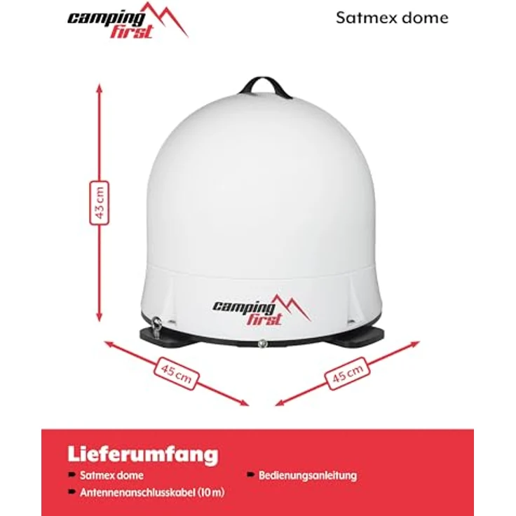 Camping First Satmex Dome, vollautomatische Satellitenantenne für mobilen TV-Empfang, robuste Kunststoffkuppel, selbstjustierend auf Astra 19,2° Ost – Bild 8
