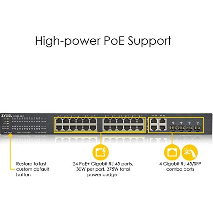Zyxel Gigabit Ethernet Smart-Managed PoE+ Switch mit 24 Ports, einem Budget von 375 Watt und 4 Gigabit-Combo-Ports und Hybrid Cloud-Modus, Lifetime [GS1920-24HPv2] – Bild 4