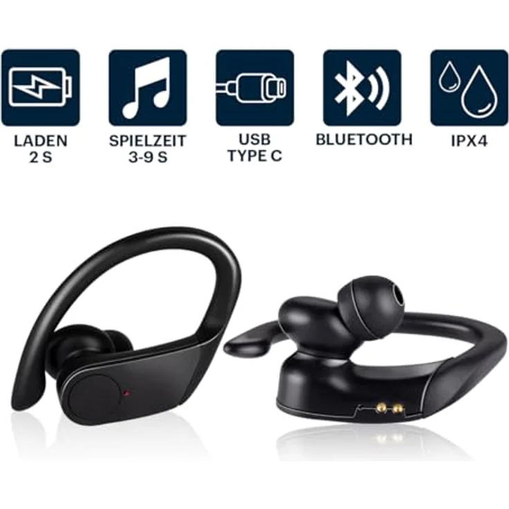 Grundig True Wireless Sport-Kopfhörer mit Bluetooth, bis zu 30 Std. Spielzeit, USB-C Schnellladung, bequemer Sitz – Bild 2