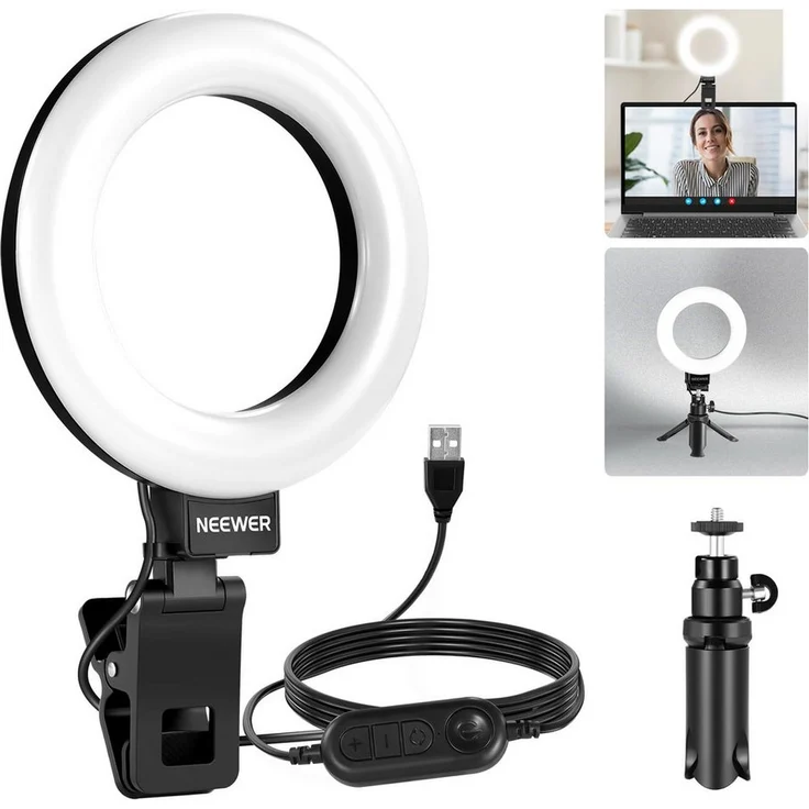 Neewer BR60 Ringlicht Set, 5" LED Ringlicht mit 60 LEDs, Klemme, Mini Stativ, einstellbare Farbtemperatur 3000K-6000K, CRI > 97
