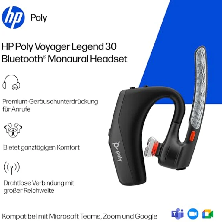 Poly Voyager Legend 30, Bluetooth-Headset mit Noise Cancelling, WindSmart-Technologie, Smart-Sensor, 10 Stunden Akkulaufzeit, ergonomisches Design, schwarz – Bild 5