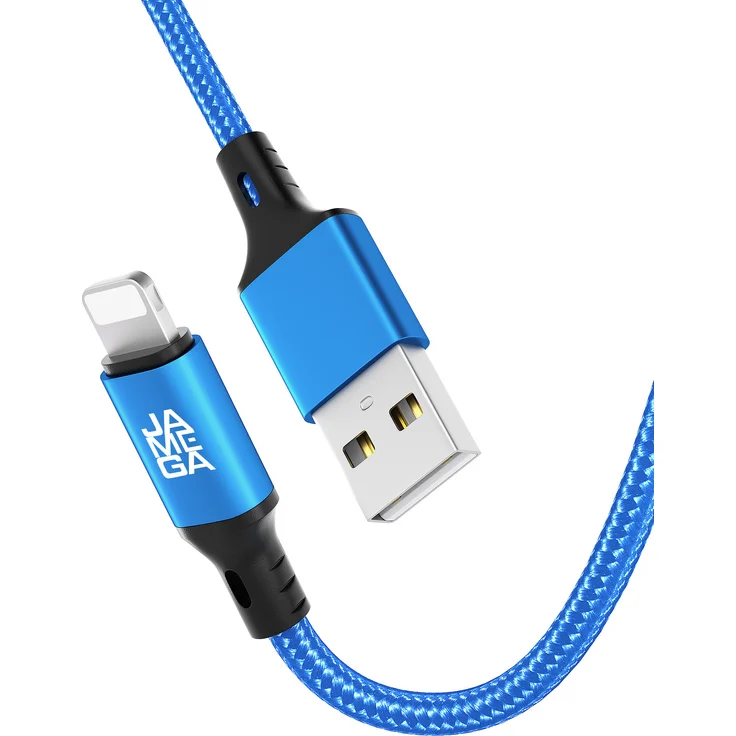 JAMEGA USB-A auf iPhone Nylon Ladekabel Typ A, 1m, blau, 2,4 A Ladeleistung, 480 Mbps Datenübertragung