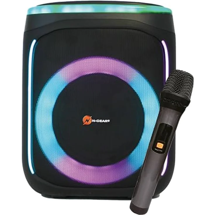 N-GEAR Flash Banger 606 - Tragbarer Bluetooth Party Lautsprecher mit Beleuchtung - 300 Watt Partybox mit drahtlosem Mikrofon und eingebautem Akku - 6 Stunden Spielzeit – Bild 1
