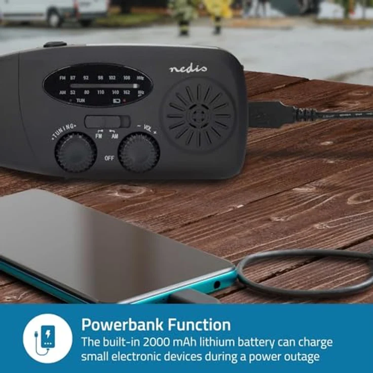 Nedis Notfallradio AM/FM, tragbares Akku-Radio mit Powerbank-Funktion, Handkurbel und Solarpanel – Bild 9