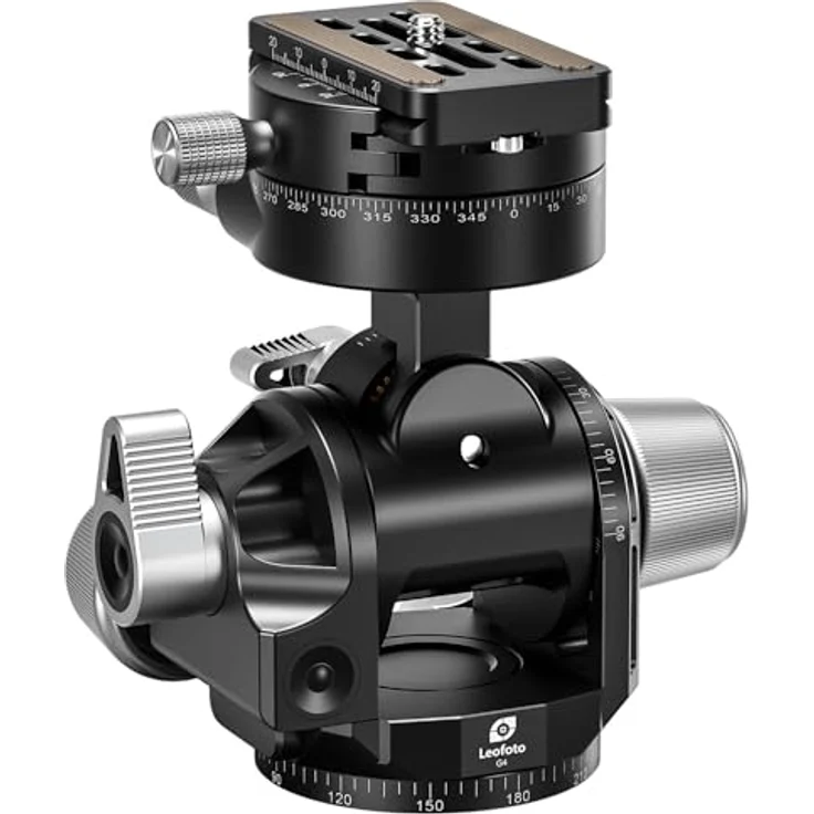 Leofoto G4 Pro Getriebeneiger, Stativkopf mit 3-Achsen Feineinstellung und Panorama-Funktion, inkl. Schnellwechselplatte NP-60 und Wasserwaage – Bild 2