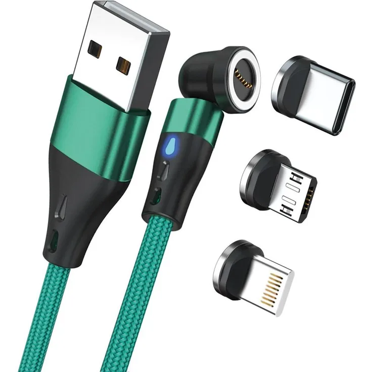 RealPower magneticcharge3 USB-C-Kabel, 3 Ampere, 2m, grün, mit Adaptern und Schutzfunktion