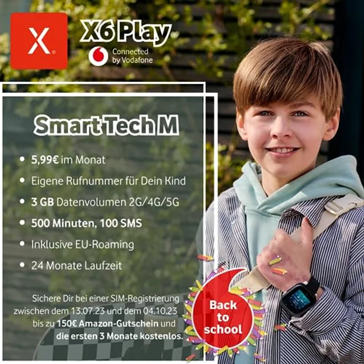 Vodafone Xplora X6 Play Smartwatch für Kinder | Back-to-School Paket Tarif (3 Mon. kostenlos) + 50€ Amazon-Gutschein nach SIM-Registrierung | Anrufe, SOS-Knopf, GPS, Kamera | Loops in Pink + Grün – Bild 2