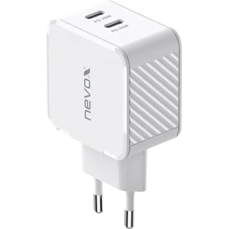 Nevox 65W Dual USB-C PD Ladegerät, GaN Technologie, kompakt und leicht, Weiß – Bild 1