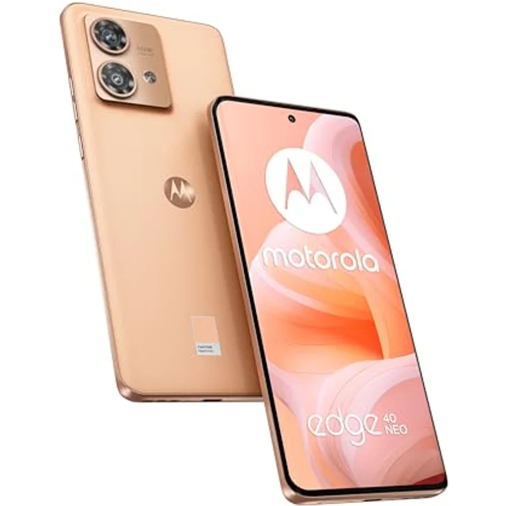 Motorola Edge 40 Neo Smartphone, 12/256 GB, 16,55 cm (6,55 Zoll), 144 Hz, IP68, 50 MP Ultra Pixel, 68 W Turbopower, Dolby Atmos, Android 13, 5000 mAh, Dual-SIM, Peach Fuzz, ES-Version und PT – Bild 1
