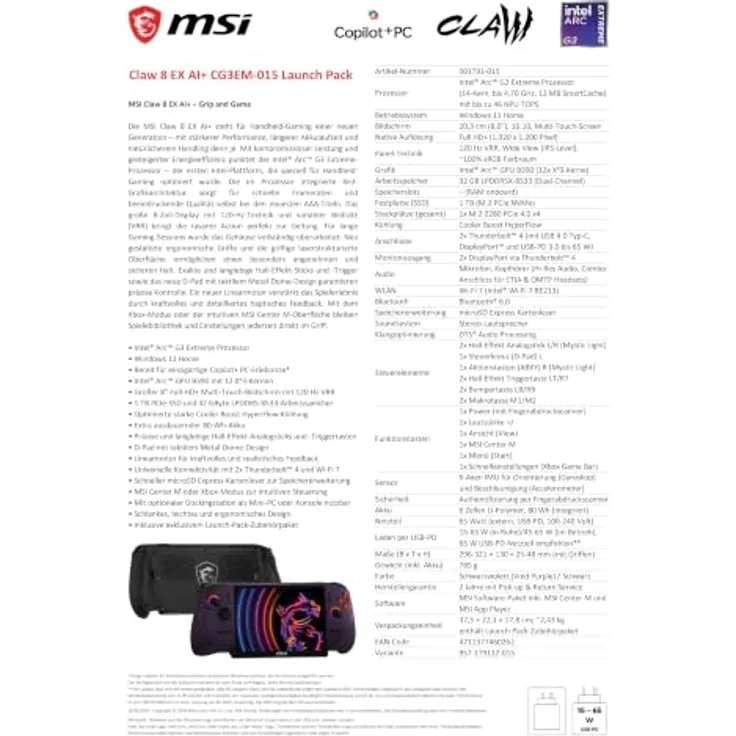 MSI Claw 8 EX AI+ CG3EM-015, Handheld-Konsole – Bild 5