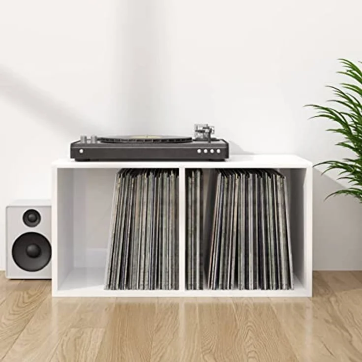 vidaXL Schallplatten-Aufbewahrungsbox Hochglanz-Weiß 71×34×36cm – Bild 2