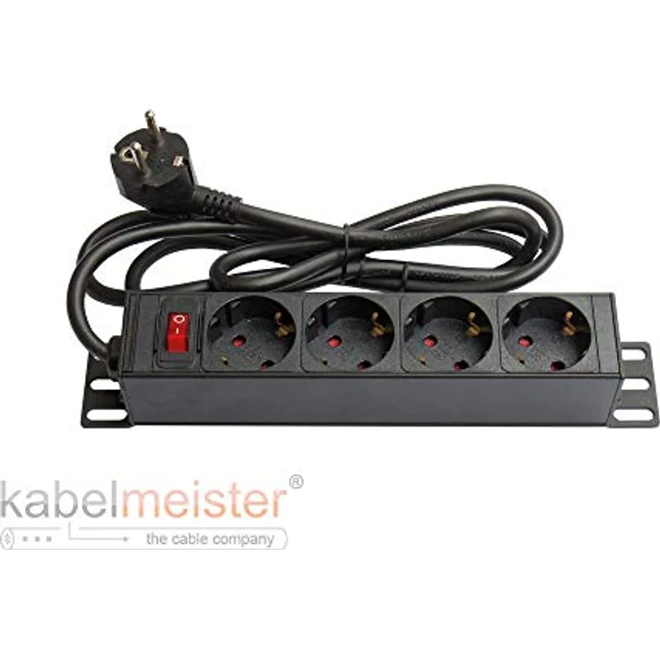 Kabelmeister SO-37330 10 Zoll Steckdosenleiste (1HE) mit 4X Schutzkontakt-Buchse und beleuchtetem Schalter, Aluminium-Profil Schwarz – Bild 2