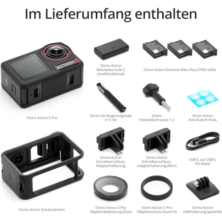 DJI Osmo Action 5 Pro Adventure Combo, Action-Kamera 4K mit 1/1.3" Sensor, 12 Std. verlängerte Akkulaufzeit mit 3 Akkus, Stabilisierung, Zwei OLED Touchscreens, Mini-Action-Kamera für Reisen, Vlog, schwarz – Bild 5