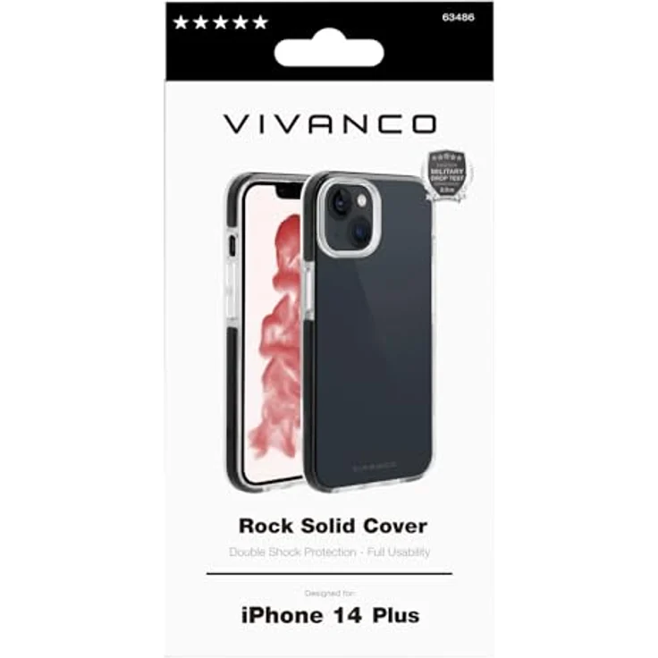 Vivanco Rock Solid Cover für Apple iPhone 14 Plus, Anti Shock Schutzhülle, Schwarz Transparent – Bild 5