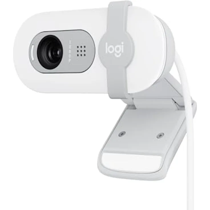 Logitech Brio 100 Full HD-Webcam für Meetings und Streaming, Auto-Lichtausgleich, integriertes Mikrofon, Abdeckblende, USB-A, für Microsoft Teams, Google Meet, Zoom und mehr - Weiß
