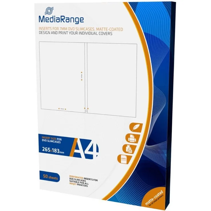 Mediarange Fotopapier 50 Mediarange Inlay zum bedrucken für 7 mm DVD Hüllen Slim, weiß, matt, wasserresistent