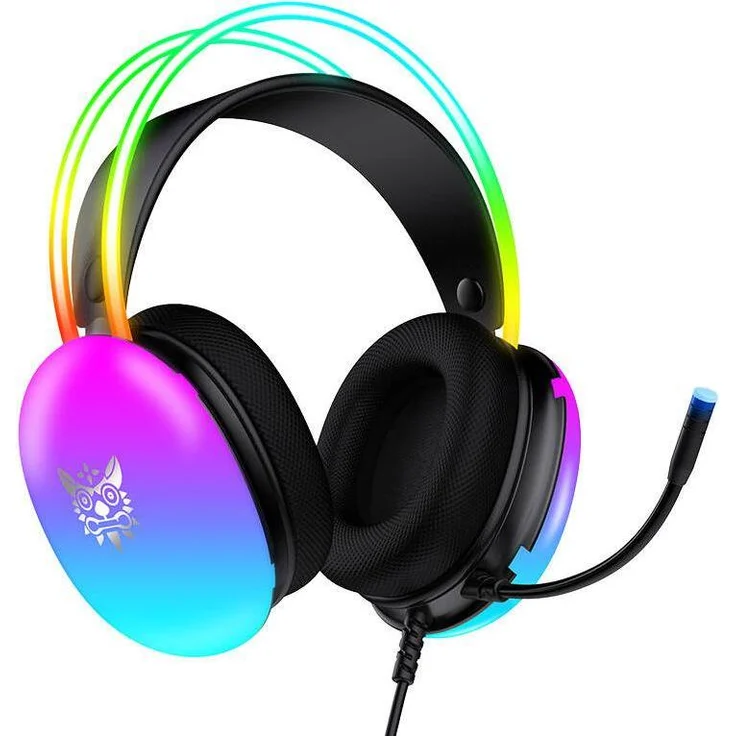 Onikuma X25 Gaming Headphones, Kabelgebundenes Gaming Headset mit LED-Lichteffekten und Noise-Cancelling Mikrofon, Schwarz