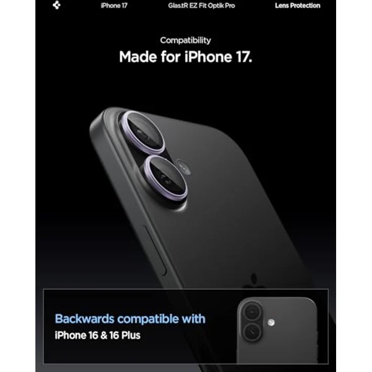 Spigen Glass tR EZ Fit Optik Pro 2 Pack, 9H gehärtete Displayschutzfolie für Apple iPhone 16, iPhone 17 und iPhone 16 Plus, Violett – Bild 2