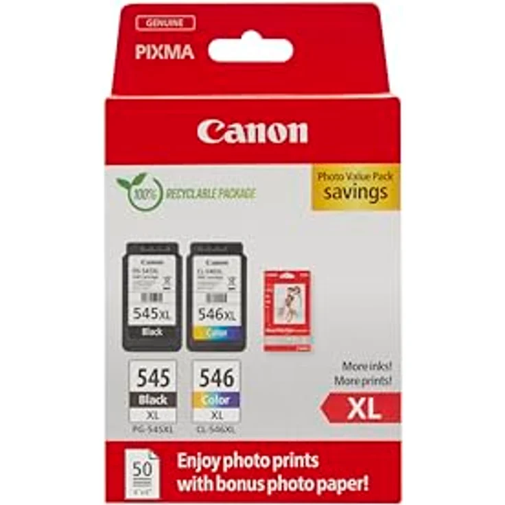 Canon PG-545XL/CL-546XL, 2-tlg. Tintenpatronen-Set für PIXMA Drucker, Schwarz, Cyan, Magenta, Gelb – Bild 1