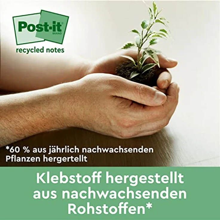 Post-it Super Sticky Recycling Notes RSS12COL, extrastarker Haftnotizblock aus 100% Recyclingpapier, leuchtende Farben – Bild 6