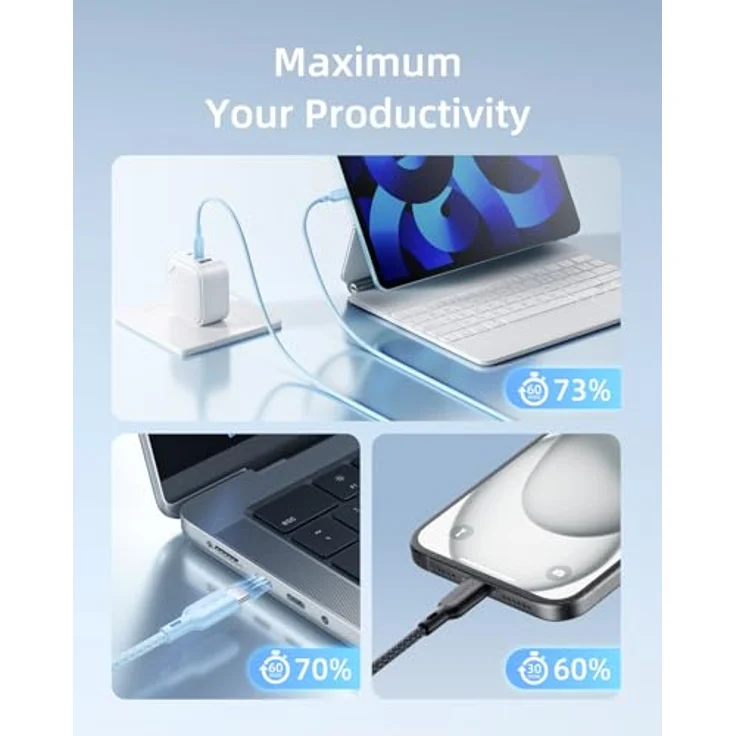 Innostyle USB-C Schnellladekabel 60W, 2m, Schwarz, für iPhone & Samsung, flexibles geflochtenes Design, Hochgeschwindigkeits-Datenübertragung – Bild 2