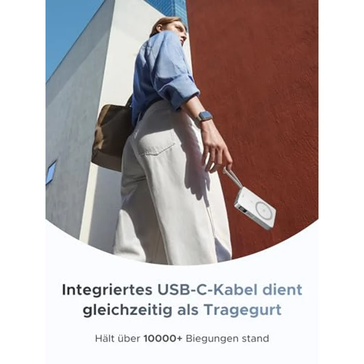 UGREEN MagFlow Magnetische Powerbank 10000mAh 25W, Qi2 Magsafe mit integriertem USB-C Kabel, LED-Bildschirm und PD30W Schnellladung für iPhone 16-17, Weiß – Bild 3